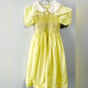 Vintage yellow dress. Smocked top and tie back. EUC